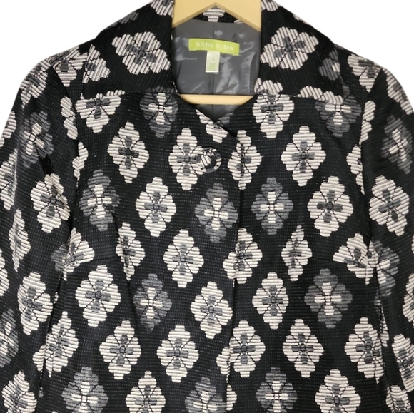 Sigrid Olsen Black Cream Gray Floral Textured Brocade Career Wear Blazer Size 4 - Picture 3 of 7